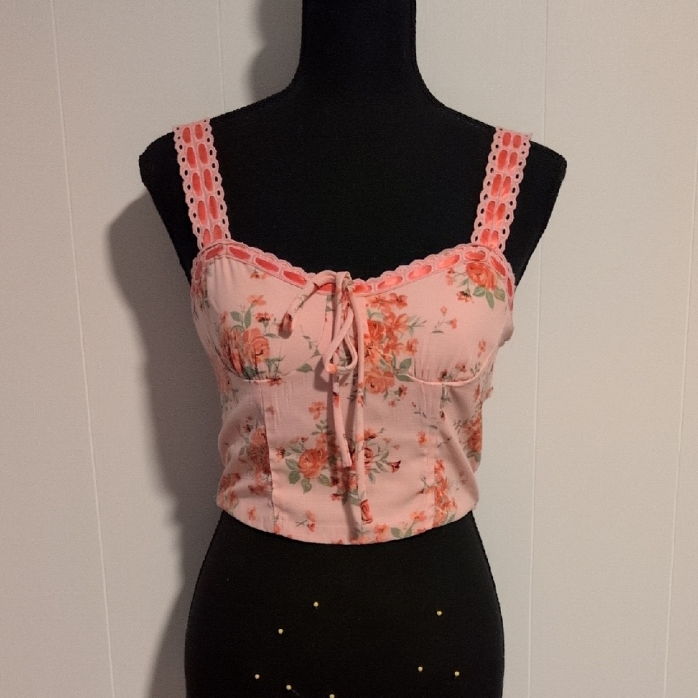 Floral Lace Trim Women's Tank Top